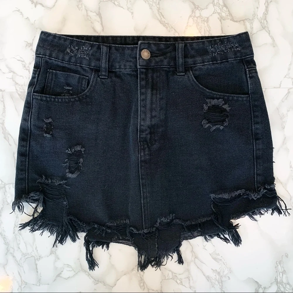 Litz Black Denim Mini Skirt - Picture 1 of 7